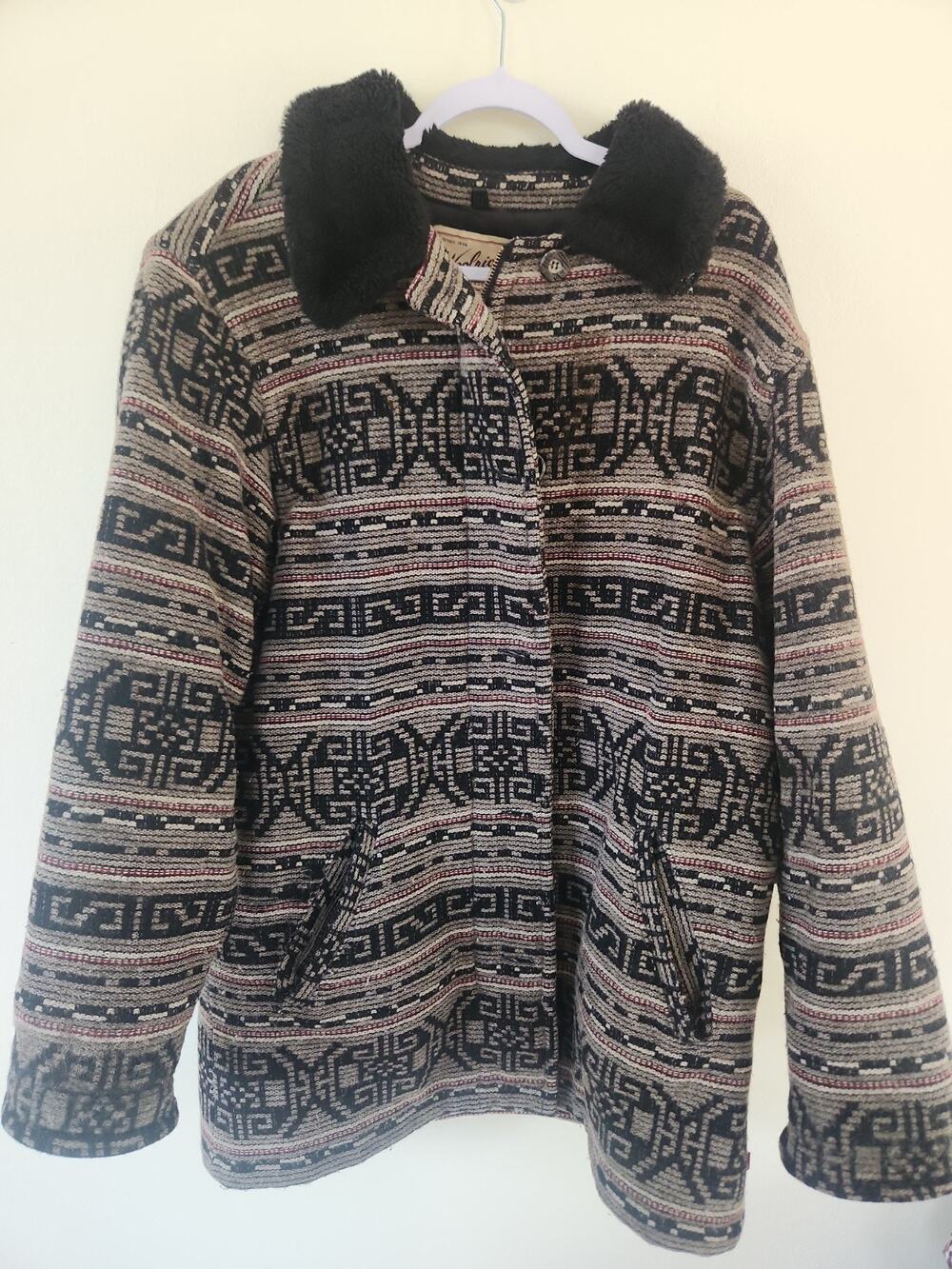 Woolrich Wool Jacket Sweater Coat Aztec Southwestern Gray Size Extra Large XL